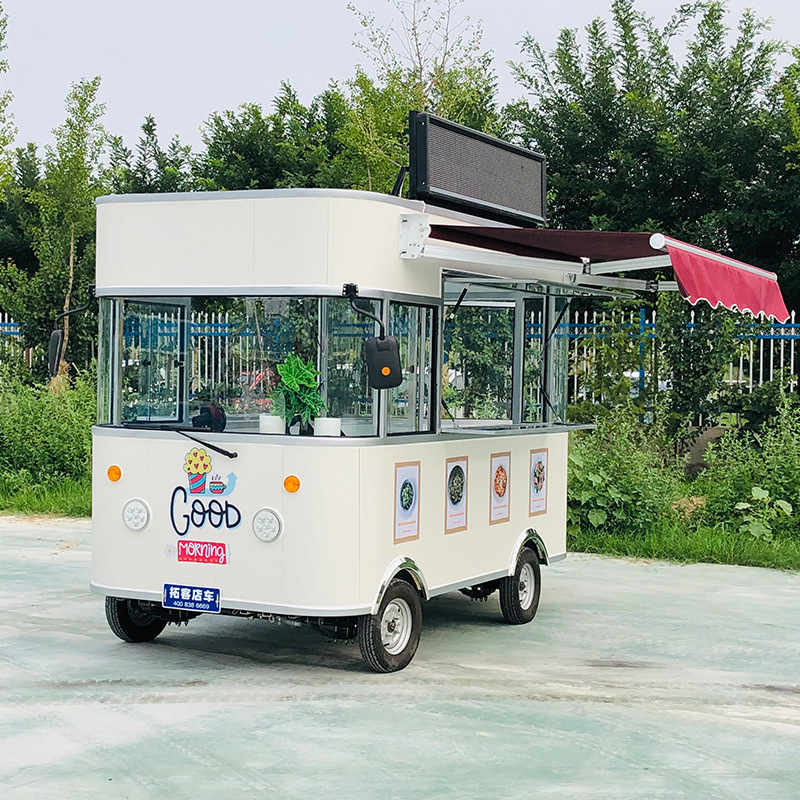 商用电动四轮烧烤奶茶早餐车推车串串香摆摊车小吃车多功能餐车