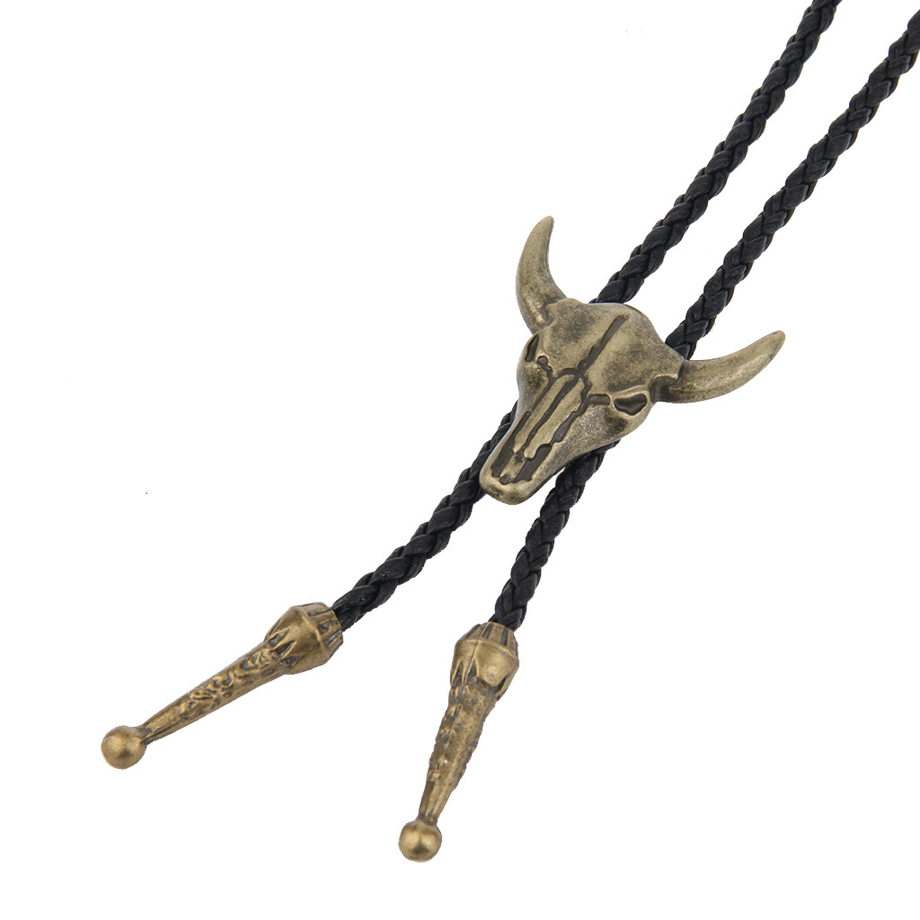 波洛领带饰品 编织绳创意生肖牛头吊坠 欧美跨境新品配饰动物项链