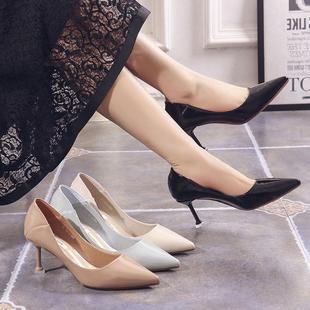 尖头时尚酒杯跟女鞋春季2019新款浅口高跟鞋女细跟水绿小清新单鞋