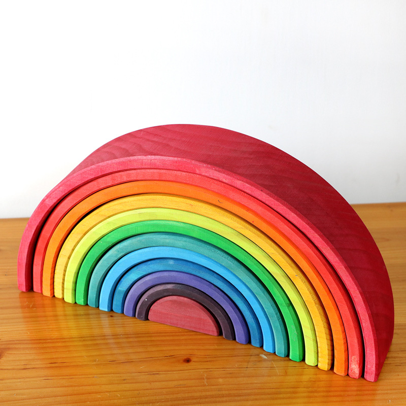 格林姆大号木制12块彩虹拱形积木半圆幼儿园早教宝宝益智早教玩具