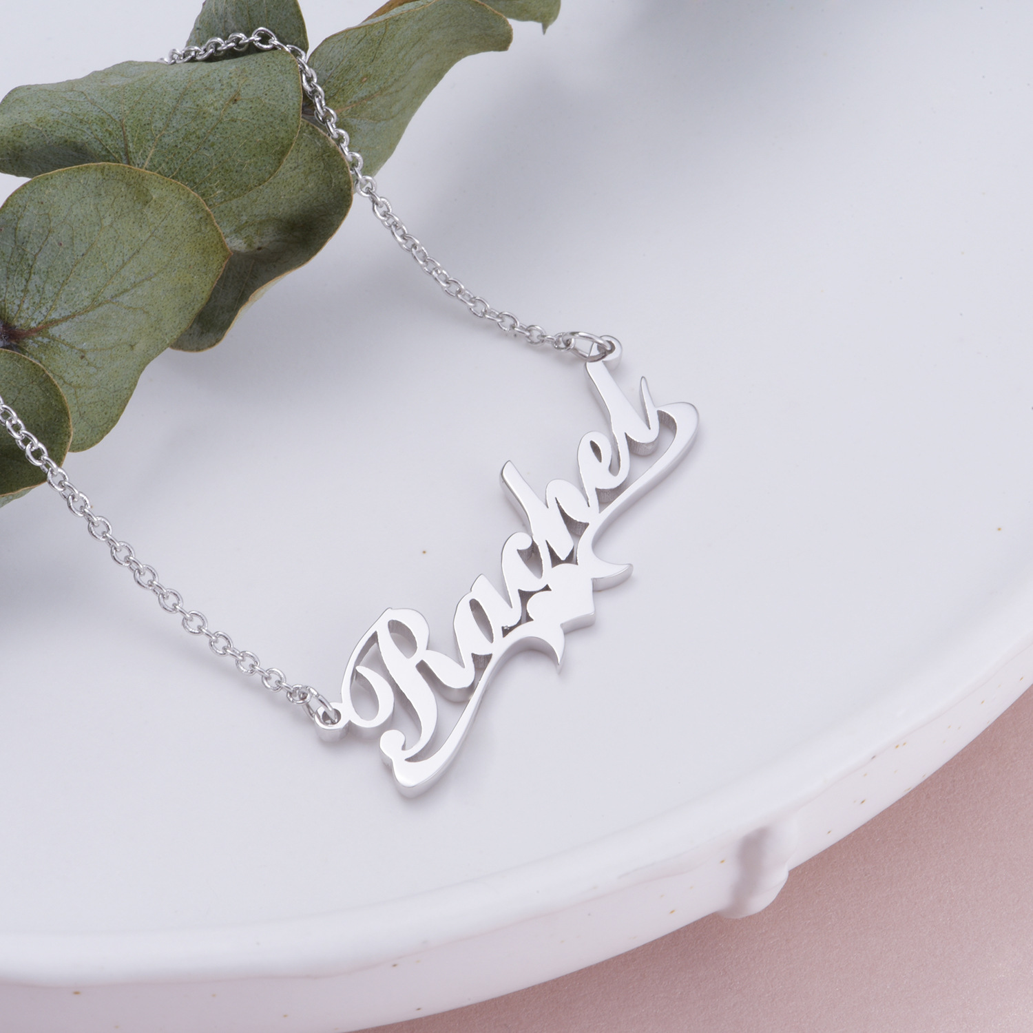 s925纯银项链 个性化英文名字镶锆吊坠 欧美跨境新品配饰厂家直销