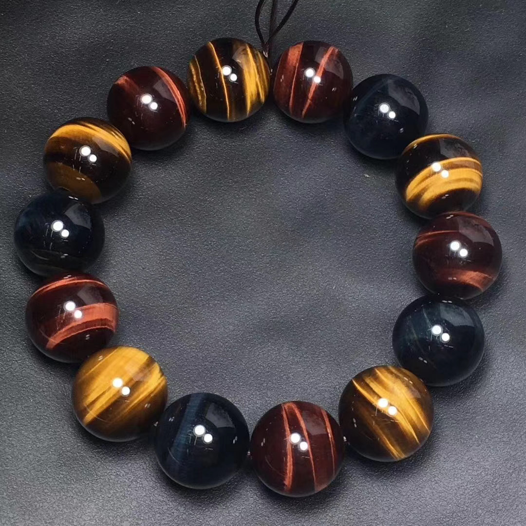 14mm天然彩色虎眼石手链4a级三色虎眼石手链成品手串厂家直销