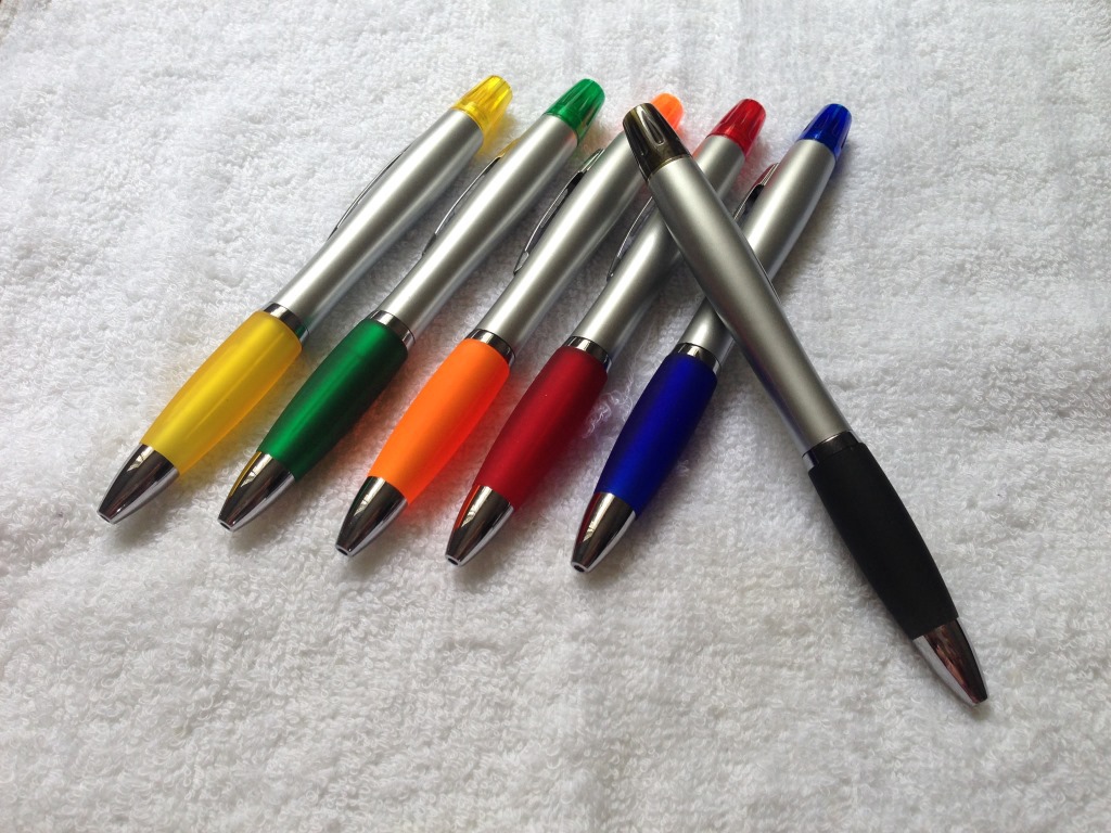 厂家直销二合一两头荧光笔 可定制logo笔葫芦荧光笔 荧光圆珠笔