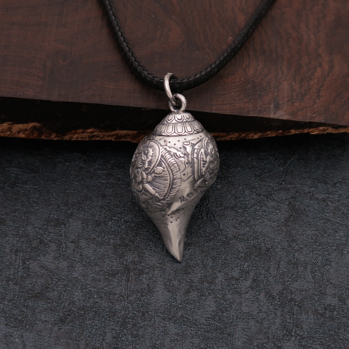 990银佛家八宝法螺仿古项链来样定做吉祥宝物银饰品小批量加工