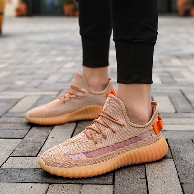 男鞋yeezy椰子限定350情侣鞋珊瑚橙海盐白飞织透气休闲运动椰子鞋