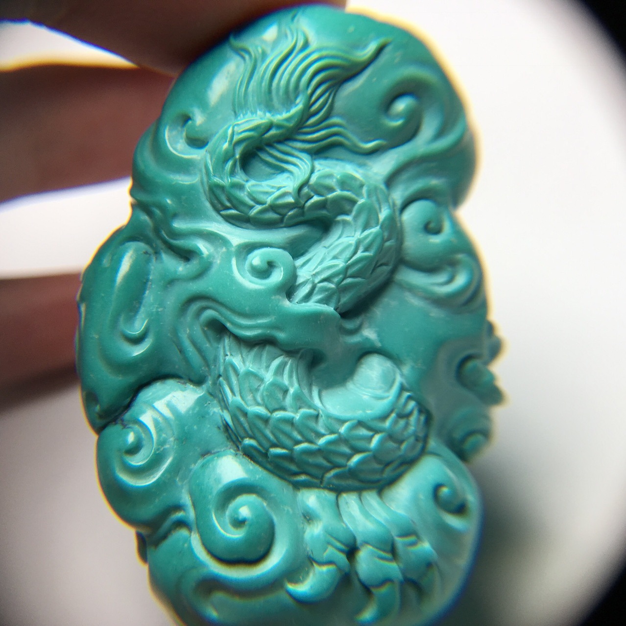 精工绿松石吊坠 原矿高瓷蓝精品龙雕件108珠链龙牌吊坠 支持鉴定