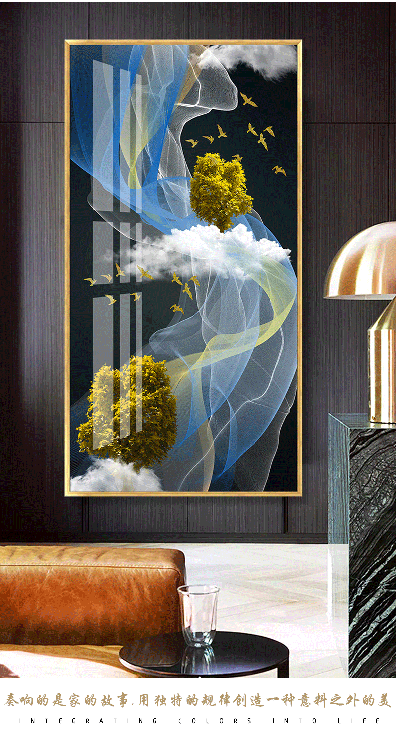 入户玄关装饰画现代过道走廊招财风水发财鹿壁画晶瓷客厅竖版挂画