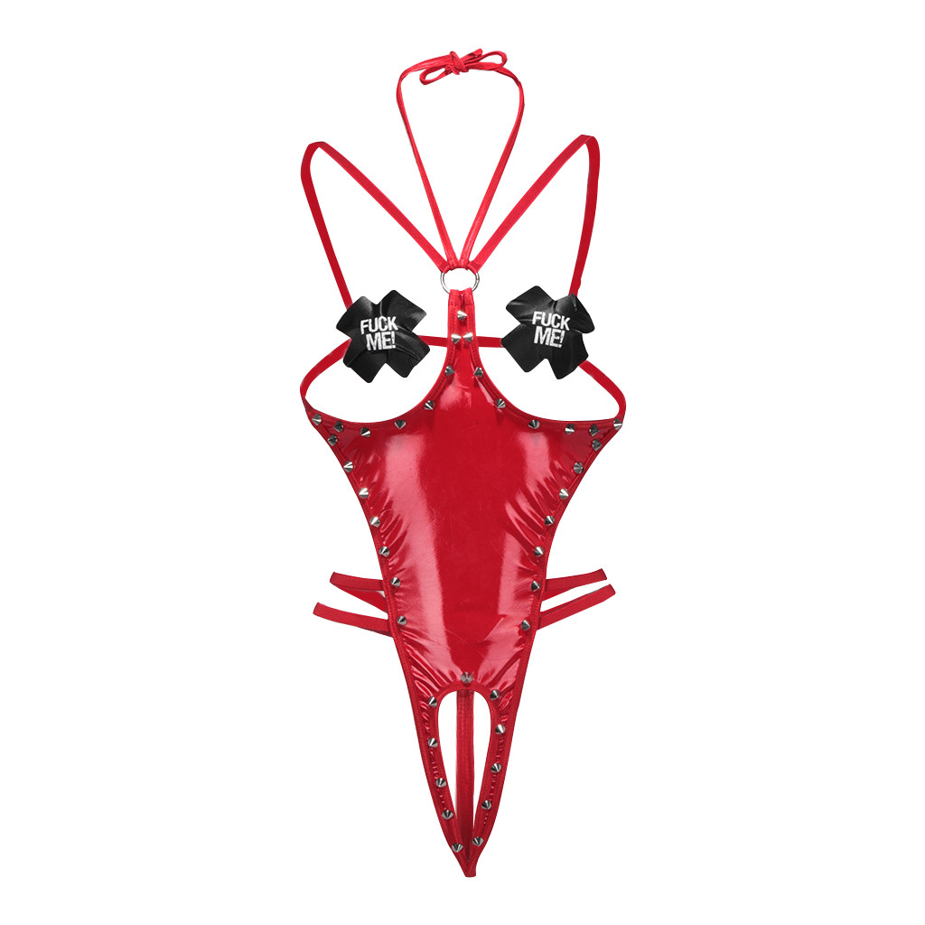 性感皮革铁链捆绑牵引sm连体衣情趣内衣紧身开档激情镜面pvc直销