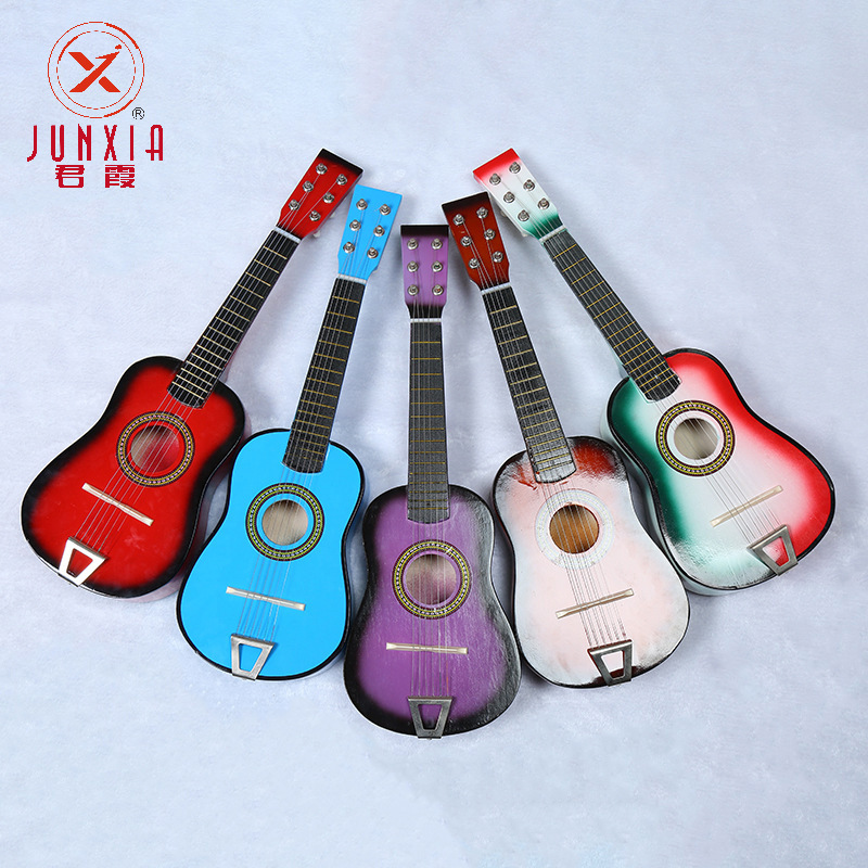 SOURCE Manufacturer 23-Inch Wooden Small Guitar Children's Classic Playing Toys Colorful Beginner Wooden Guitar Wholesale