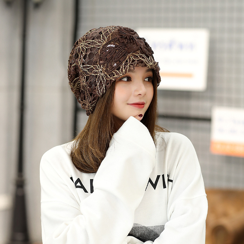 2024 New Hot Selling Lace Three Flowers Cap Cap Sweet Temperament Pullover Hat Embossed Dome Hat