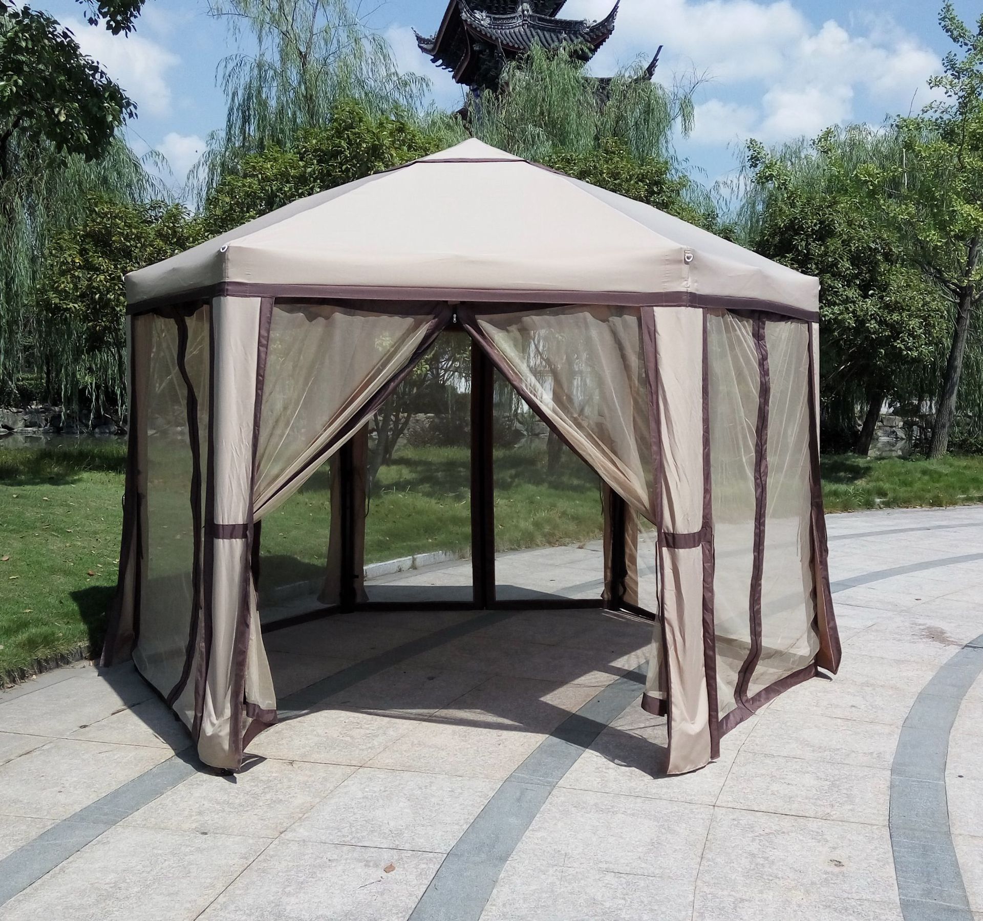 工厂直供特制款35m六角折叠帐篷遮阳篷户外篷庭院篷顶布防水