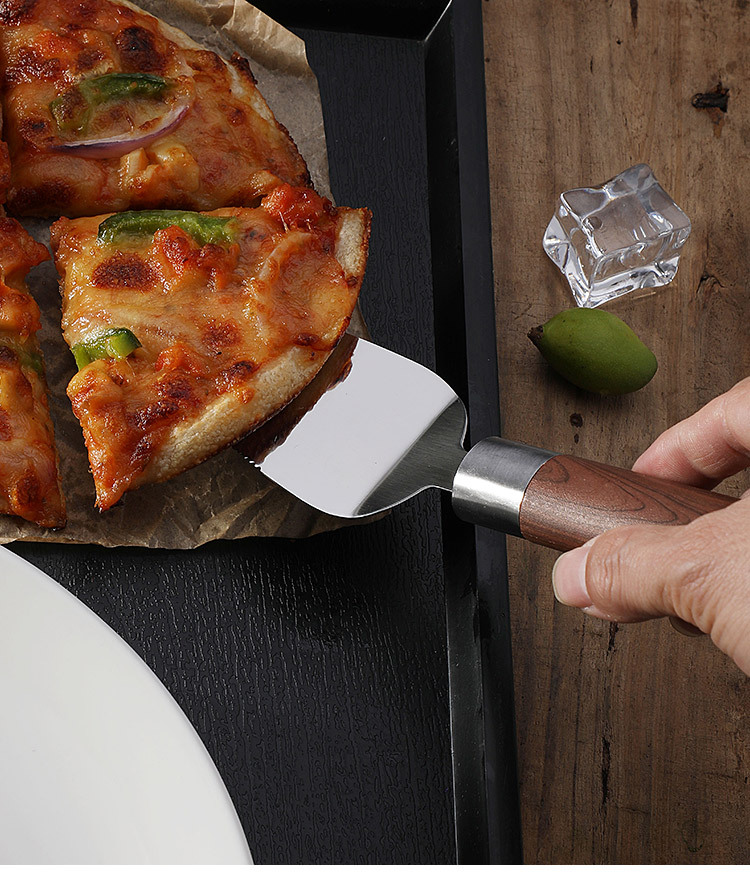 不锈钢芝士铲披萨铲 带牙三角蛋糕铲 木纹柄韩式料理烤肉铲煎饼