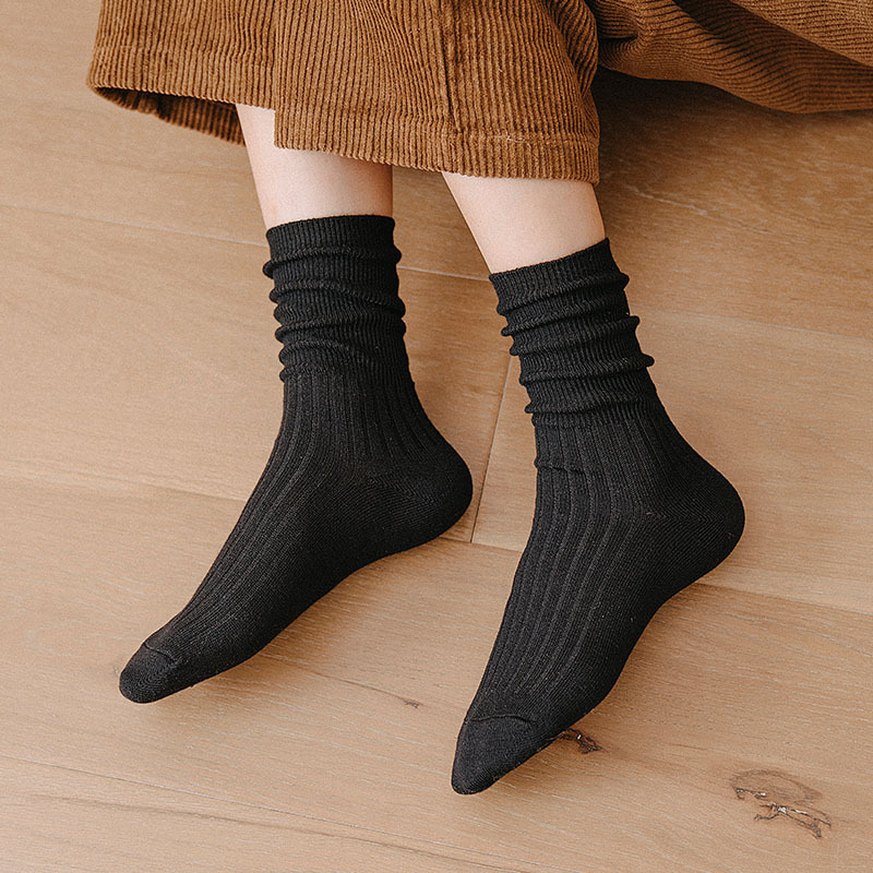 Socks Women's Autumn and Winter Wool Tube Socks Solid Color Strip Bunching Socks Women's Socks Factory Wholesale