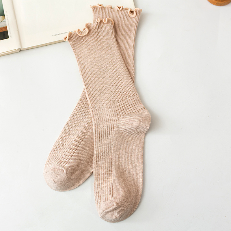 Bunching Socks Women's Japanese Autumn and Winter Cotton Socks Women's Thin Socks Solid Color Stringy Selvedge Retro Ankle Boots Foot Sock Long Socks