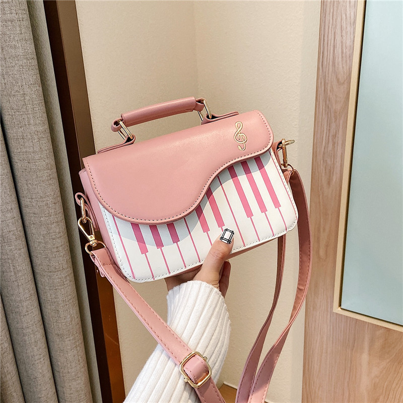 Fashion Color Contrast Embroidered Small Square Bag Personalized Piano Note Small Shoulder Bag Women's Bag