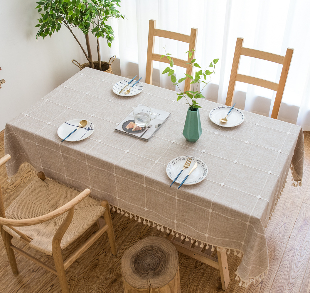 欧式田园格子流苏桌布纯色茶几餐桌布现货批发定制长方形圆桌台布
