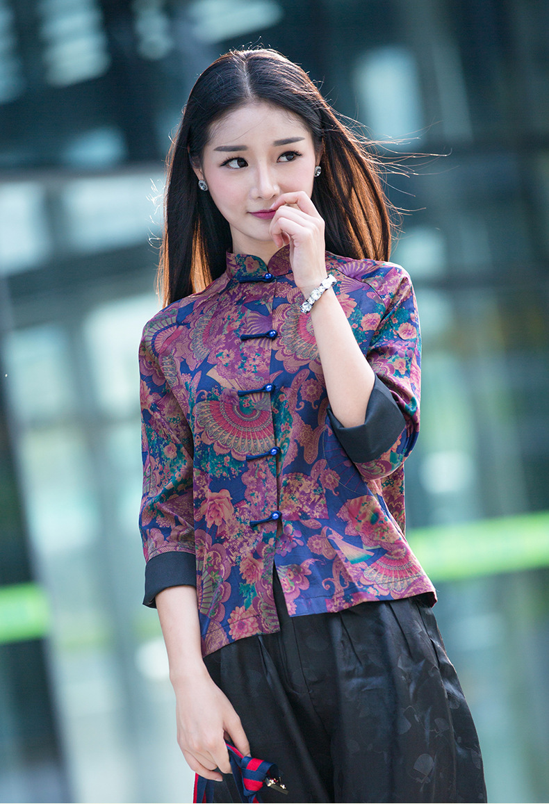 华族经典中式服装真丝唐装女旗袍上衣中国风民族风七分袖厂家直销