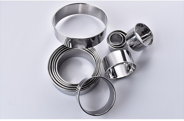 跨境diy烘培工具不锈钢圆形卷边12件饼干模套餐厨房家用蛋糕模具-阿里