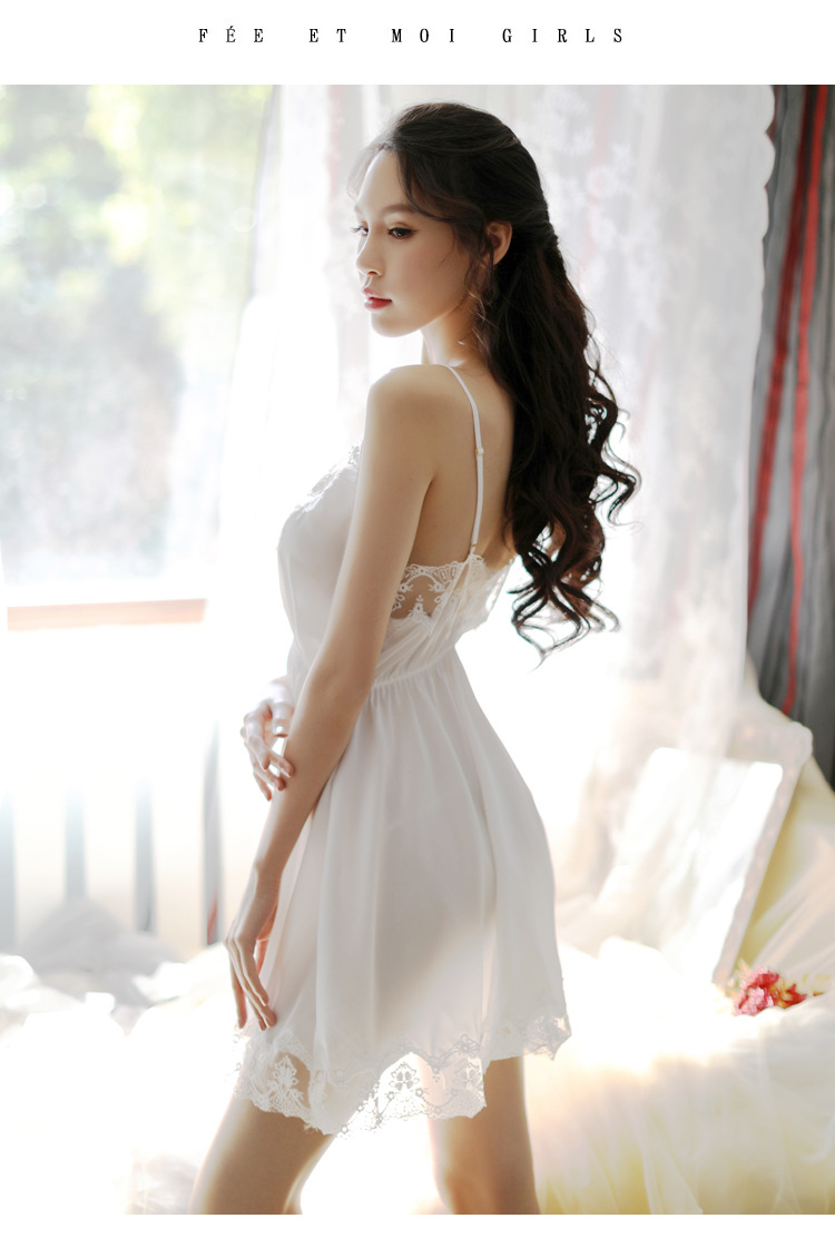 新款情趣内衣刺绣蕾丝睡裙诱惑睡衣套装冰丝女士家居代发