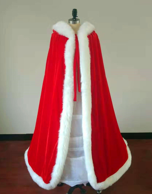 喜庆中国红冬季结婚保暖斗篷加绒加厚带帽子披风古典加长外套风衣