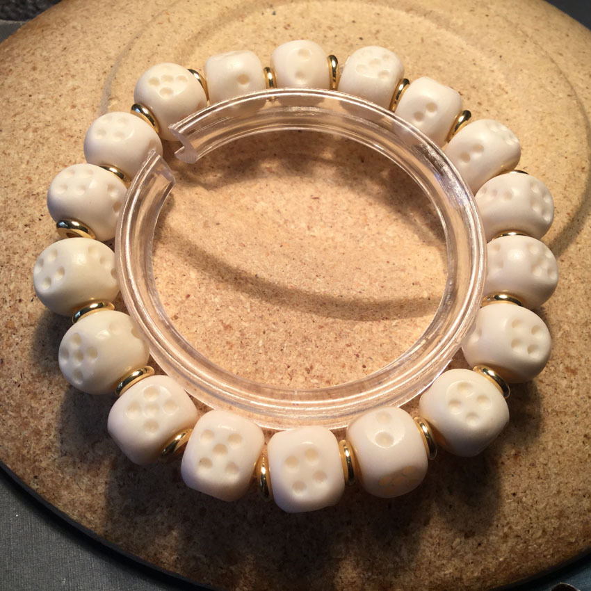 天然鹿骨雕刻骰子单圈手串 招财手链  鹿骨佛珠念珠情侣文玩手串