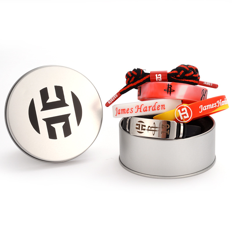 5件套铁盒装手环 篮球球星硅胶手环科比欧文哈登韦德库里编织手绳