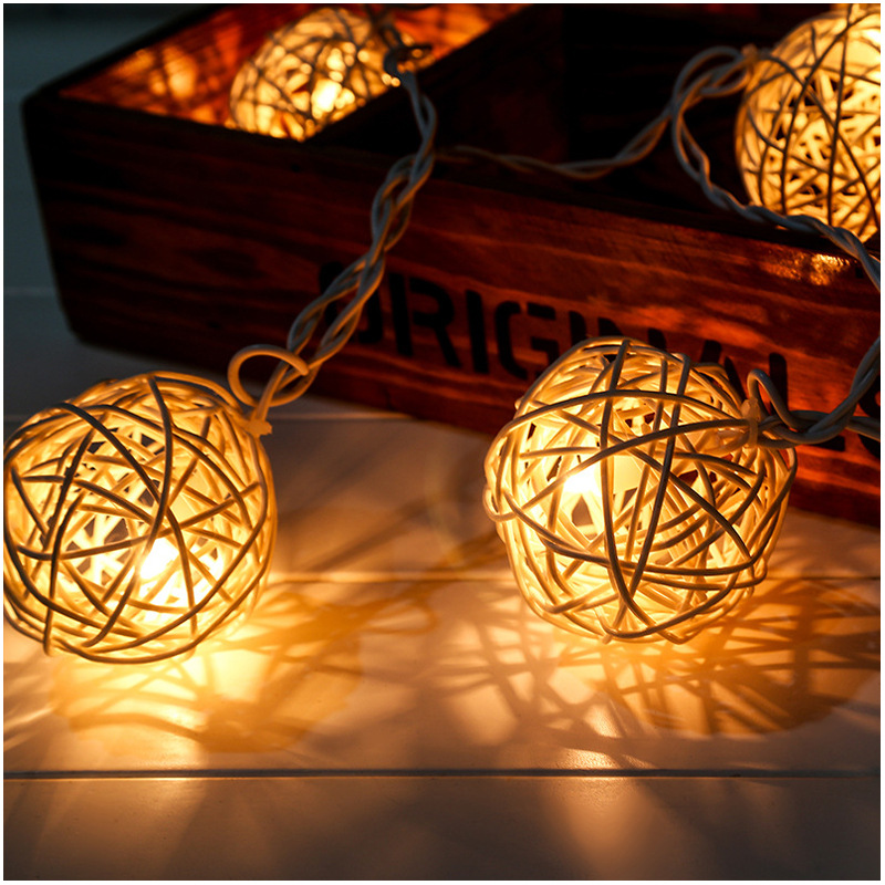 藤球灯工艺新年节日藤球灯串 手工圣诞装饰藤球工艺品装饰挂件