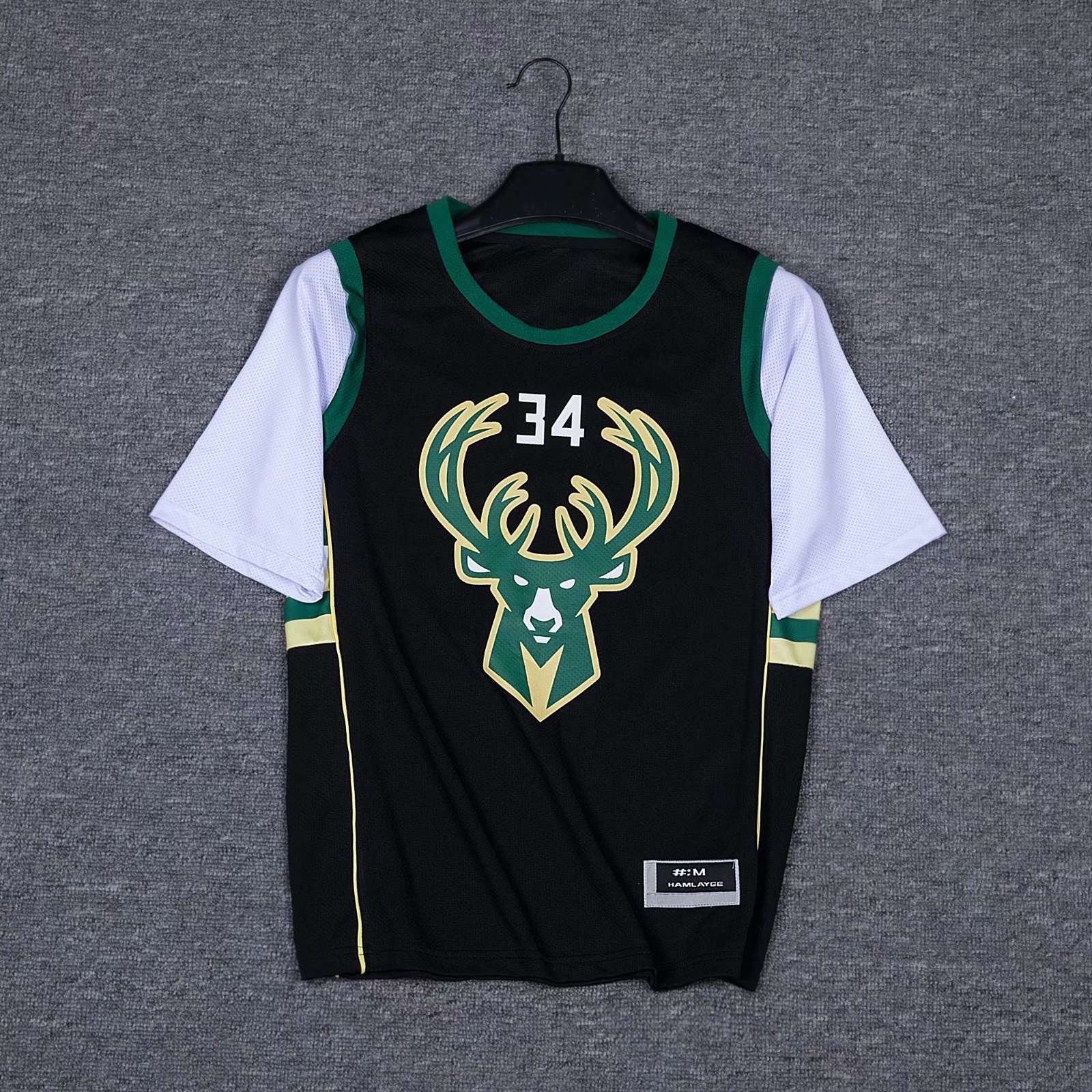 字母哥球衣雄鹿队定制运动比赛队服34号假两件上衣宽松bf风女嘻哈