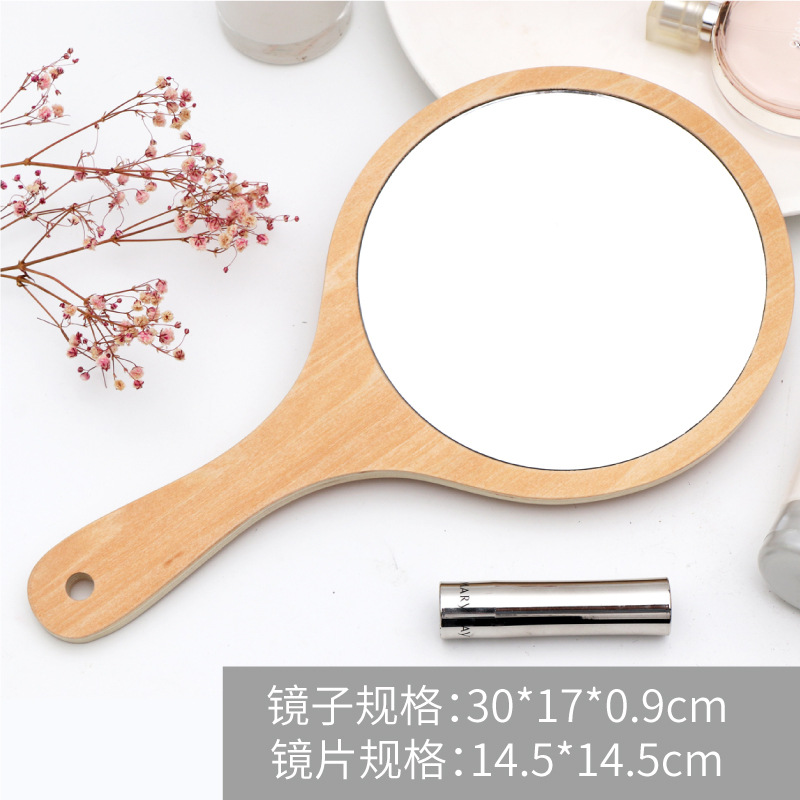 Tattoo Beauty Salon Special Makeup Handle Mirror Handmade Large Retro Wood Convenient Handheld Dressing Mirror