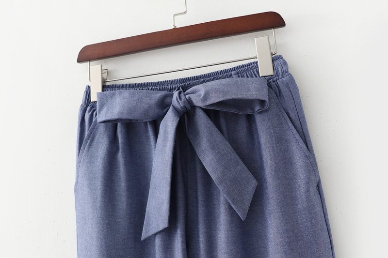 2019夏季时尚性感抽绳蝴蝶结系带直筒裤长裤女装速卖通一件代发