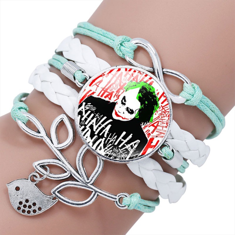 电影小丑joker黑色时光宝石皮革手串手环 欧美多层手工编制手链