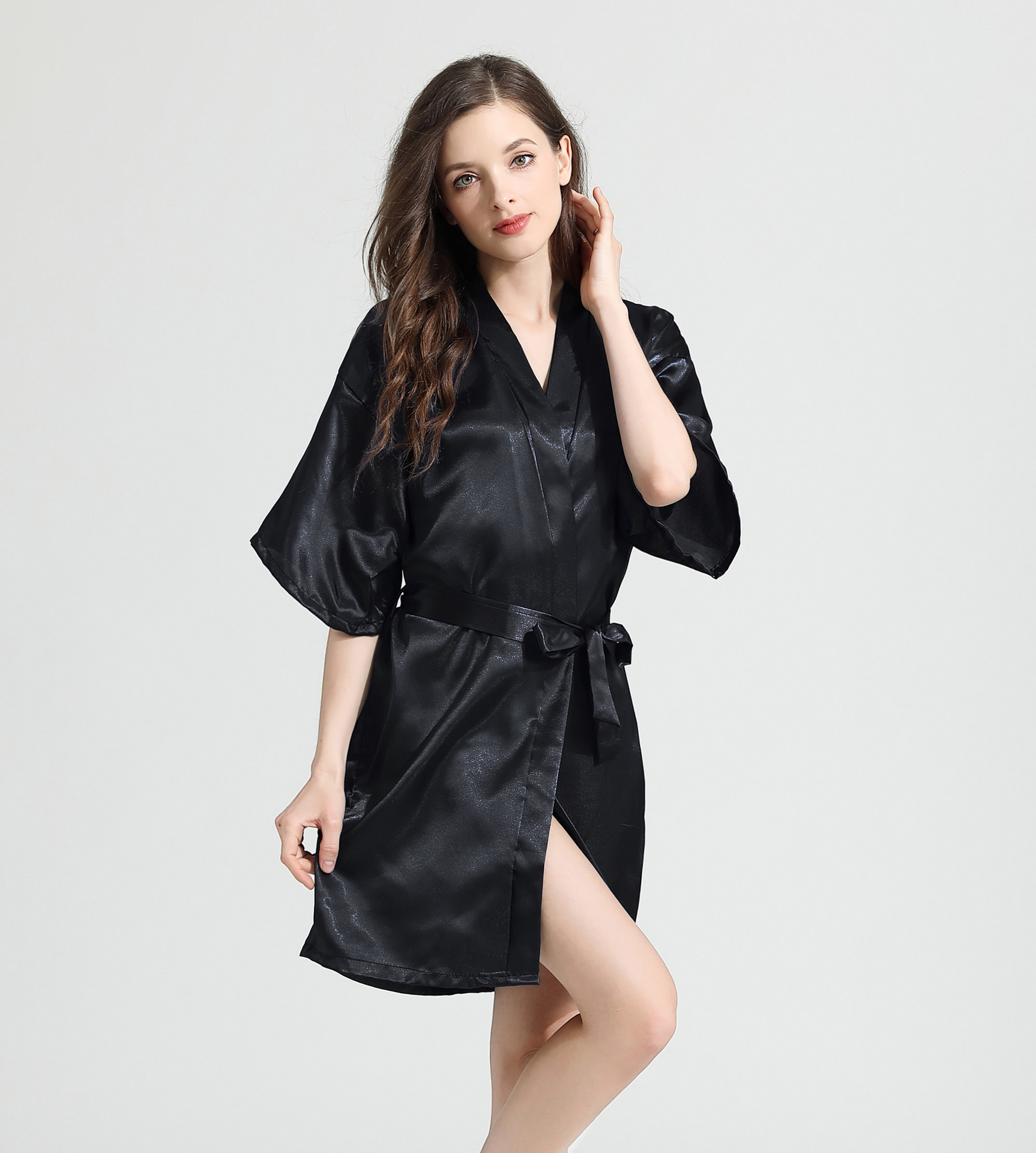 春秋季性感浴袍睡袍女夏仿真丝薄款丝绸睡衣日式和服浴衣家居服