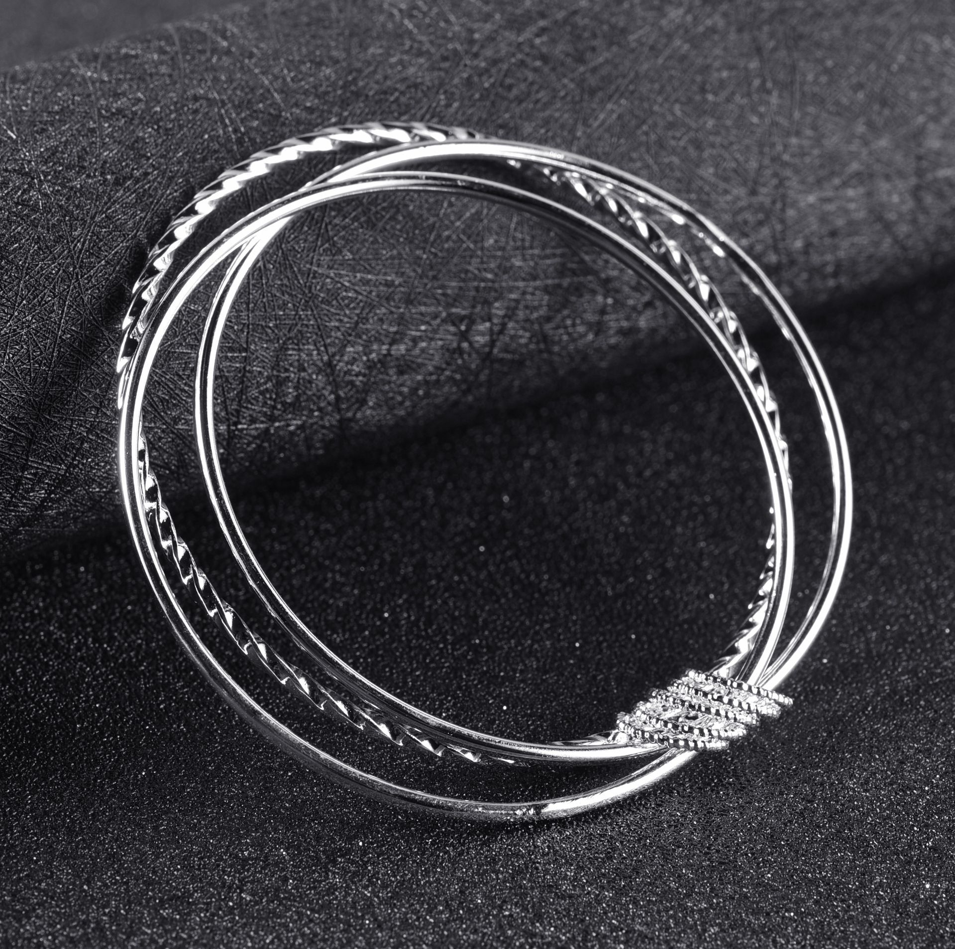 三环串光圈银手镯女款 多套圈手环时尚银饰品 银礼品批发首饰批发