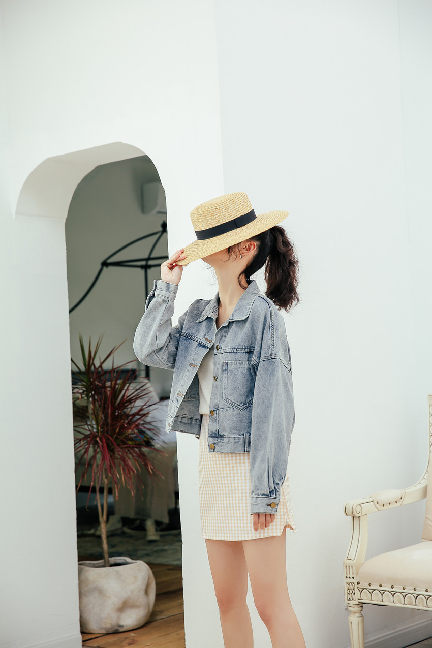 2019秋冬欧美浅色牛仔夹克短款牛仔衣女式牛仔外套