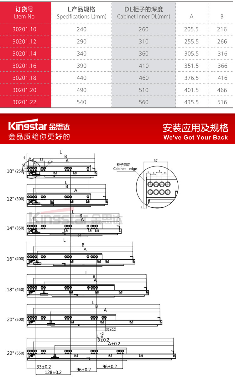 金思达三节隐藏滑轨抽屉托底导轨反弹免拉手加厚静音暗藏底装直供