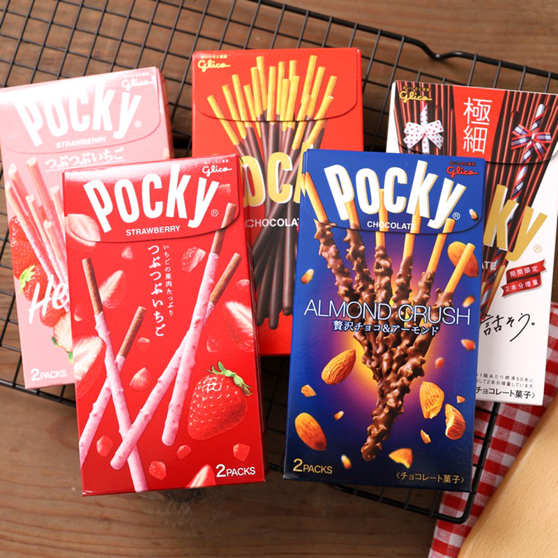 日本进口零食 格力高/固力果百奇杏仁草莓极细超细巧克抹茶饼干棒