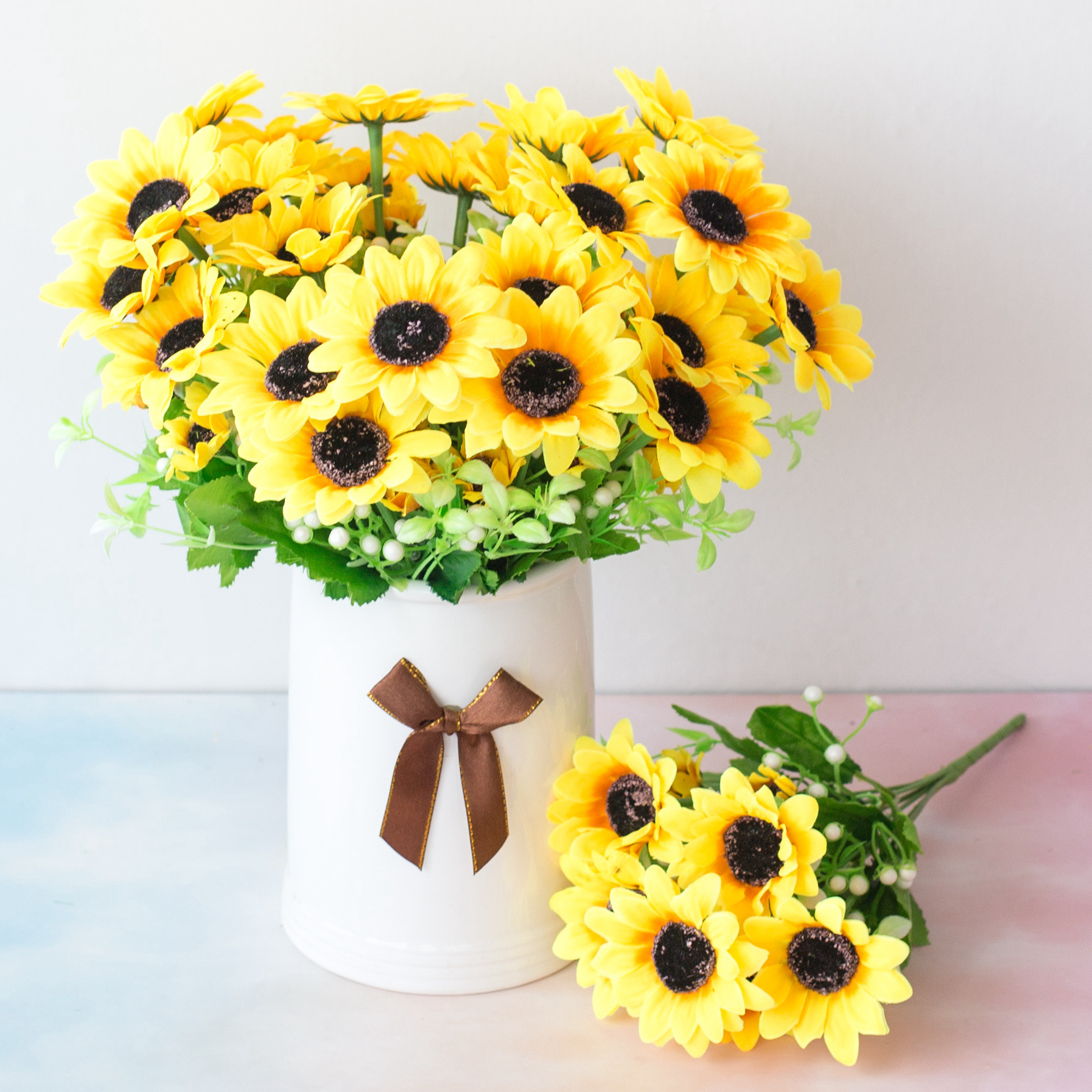 批发塑料花6头套管太阳菊人造假花束仿真 田园家居客厅装饰花插花设计