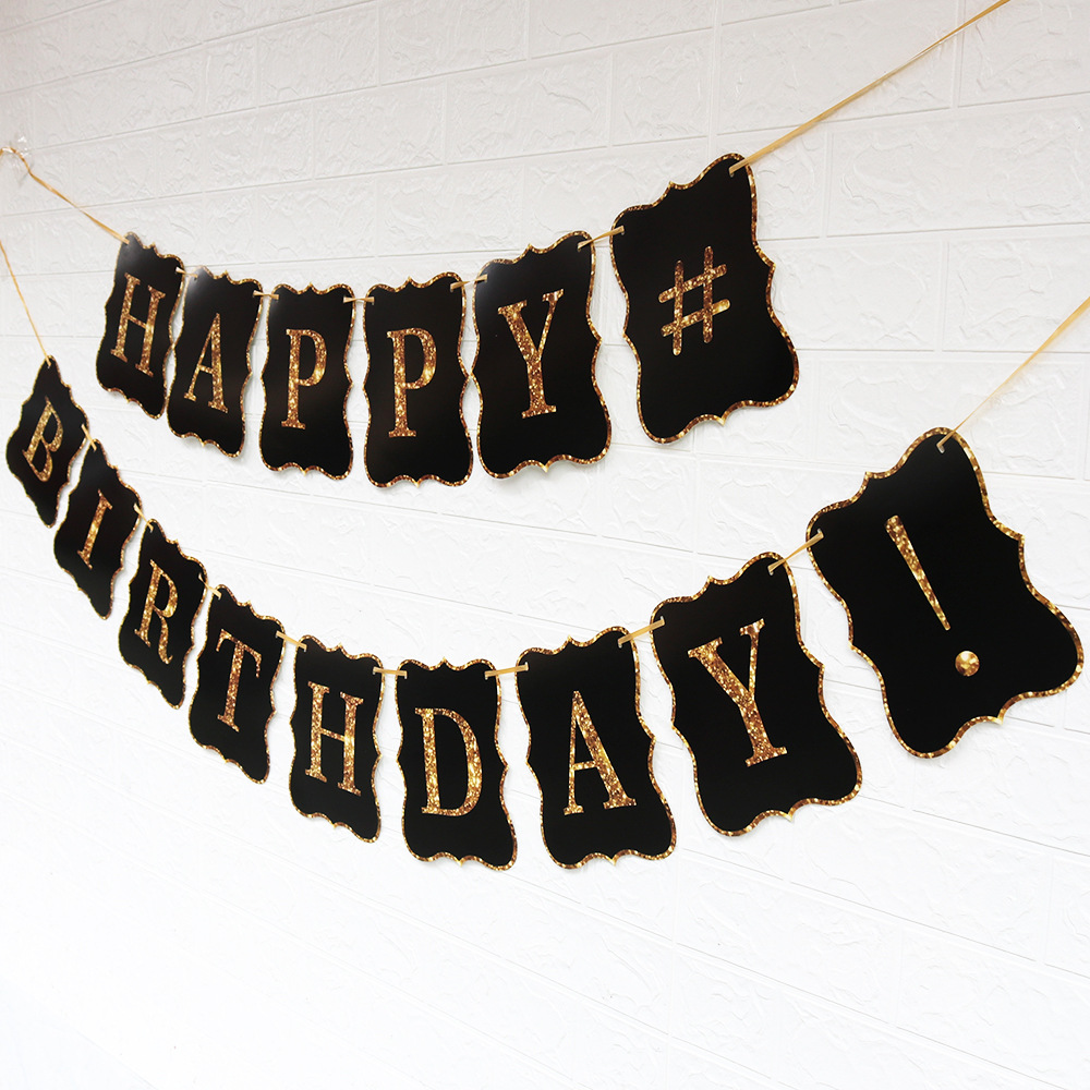 外贸热销大号方形黑色生日拉旗happy birthday字母拉花派对横幅