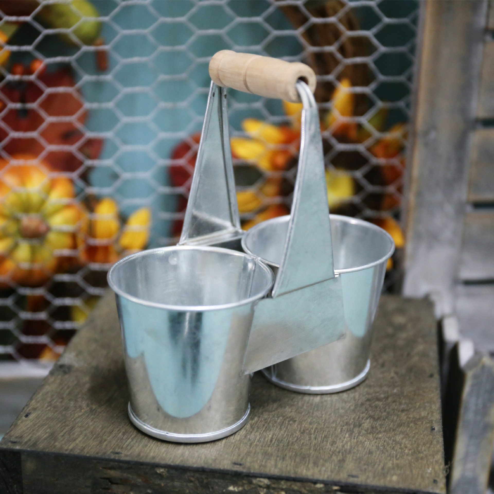 北欧复古铁皮多肉花盆花桶镀锌板铁桶干花鲜花田园做旧铁皮花器