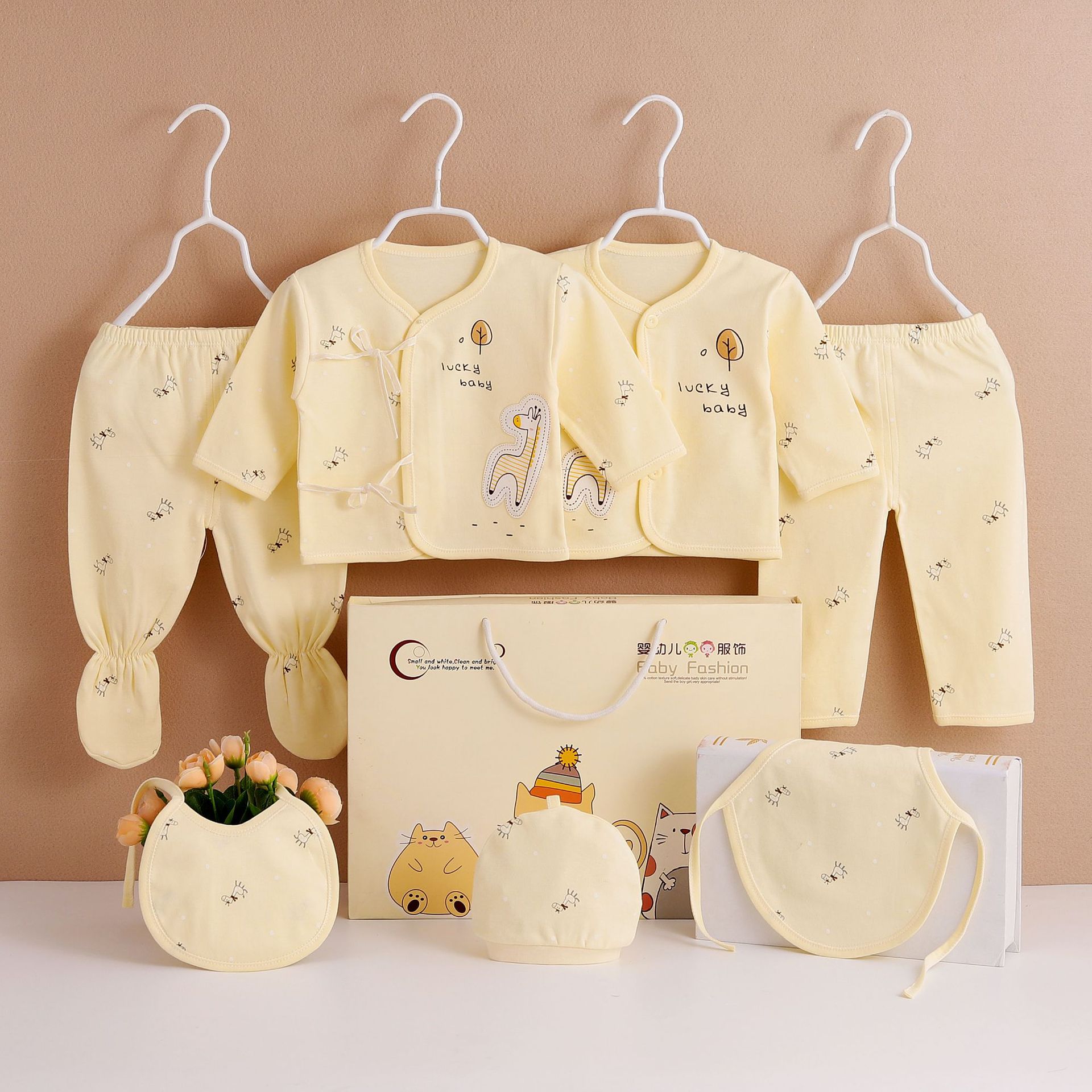 Infant 0-March Cotton Wool Baby Wear Thin Cotton Seven-Piece Dual-Use Gear Gown Newborn Gift Box