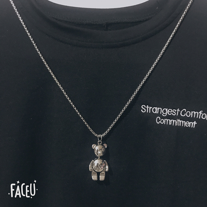 嘻哈土酷卡通可爱小熊项链女复古泰迪熊吊坠男潮人学生情侣韩国潮