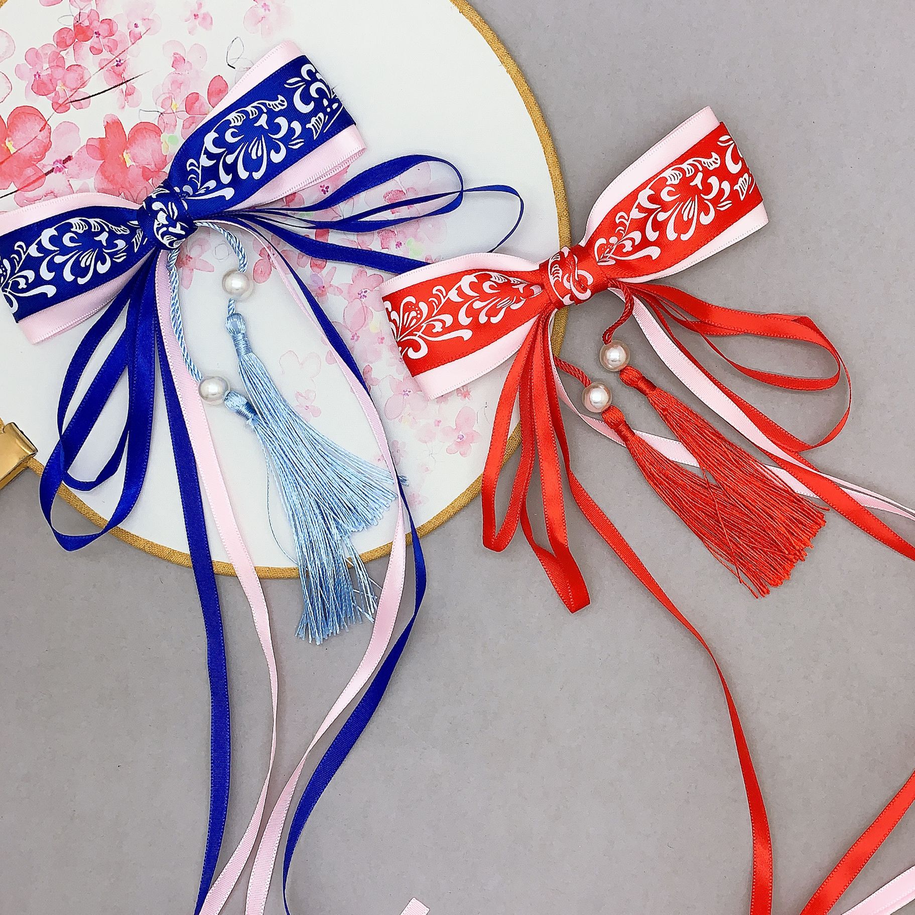 古风中国风发夹发饰 青花瓷蝴蝶结飘带头饰 超仙古筝汉服演出配饰