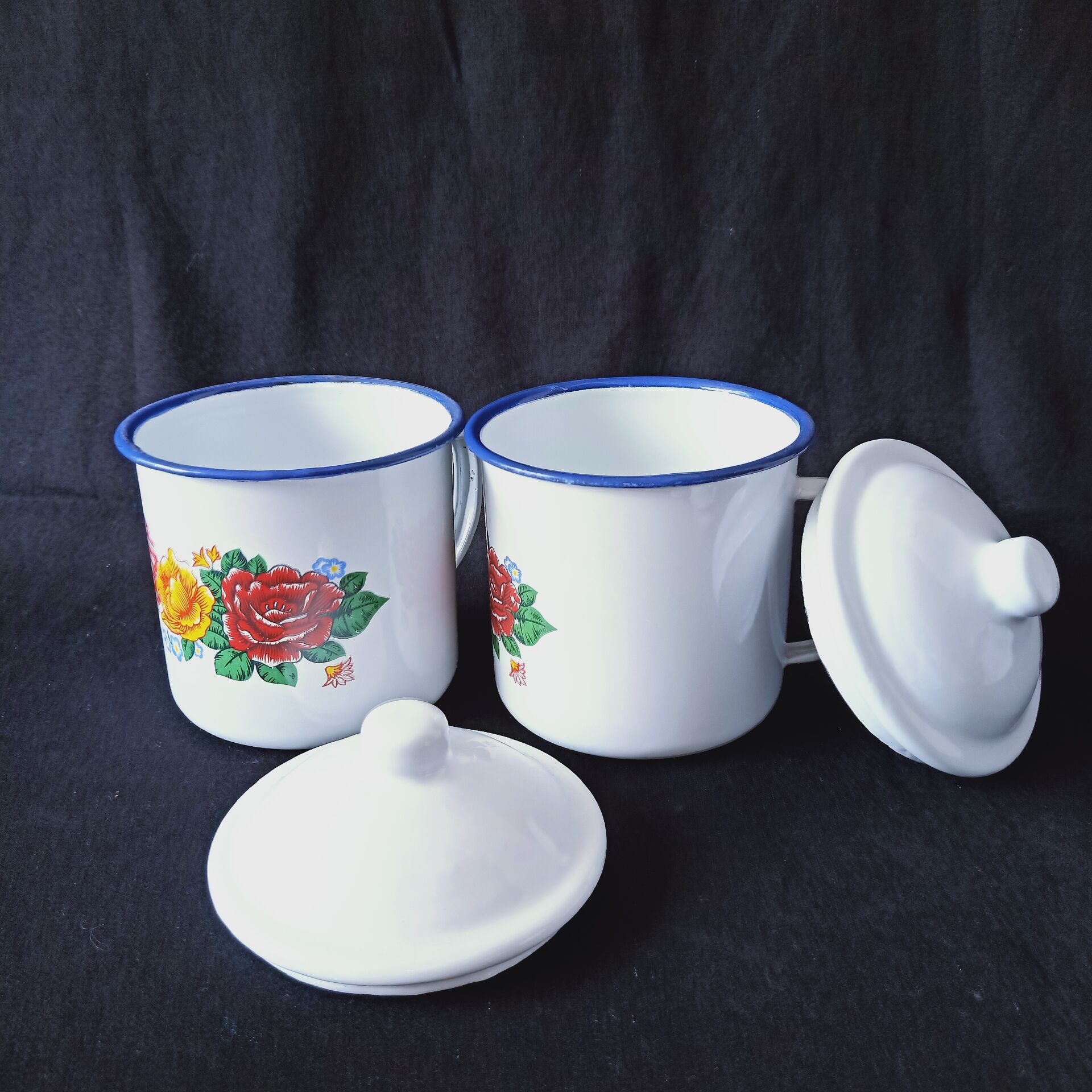 厂家直营 搪瓷茶缸 搪瓷杯老式搪瓷茶缸 怀旧搪瓷盖杯 搪瓷花口杯