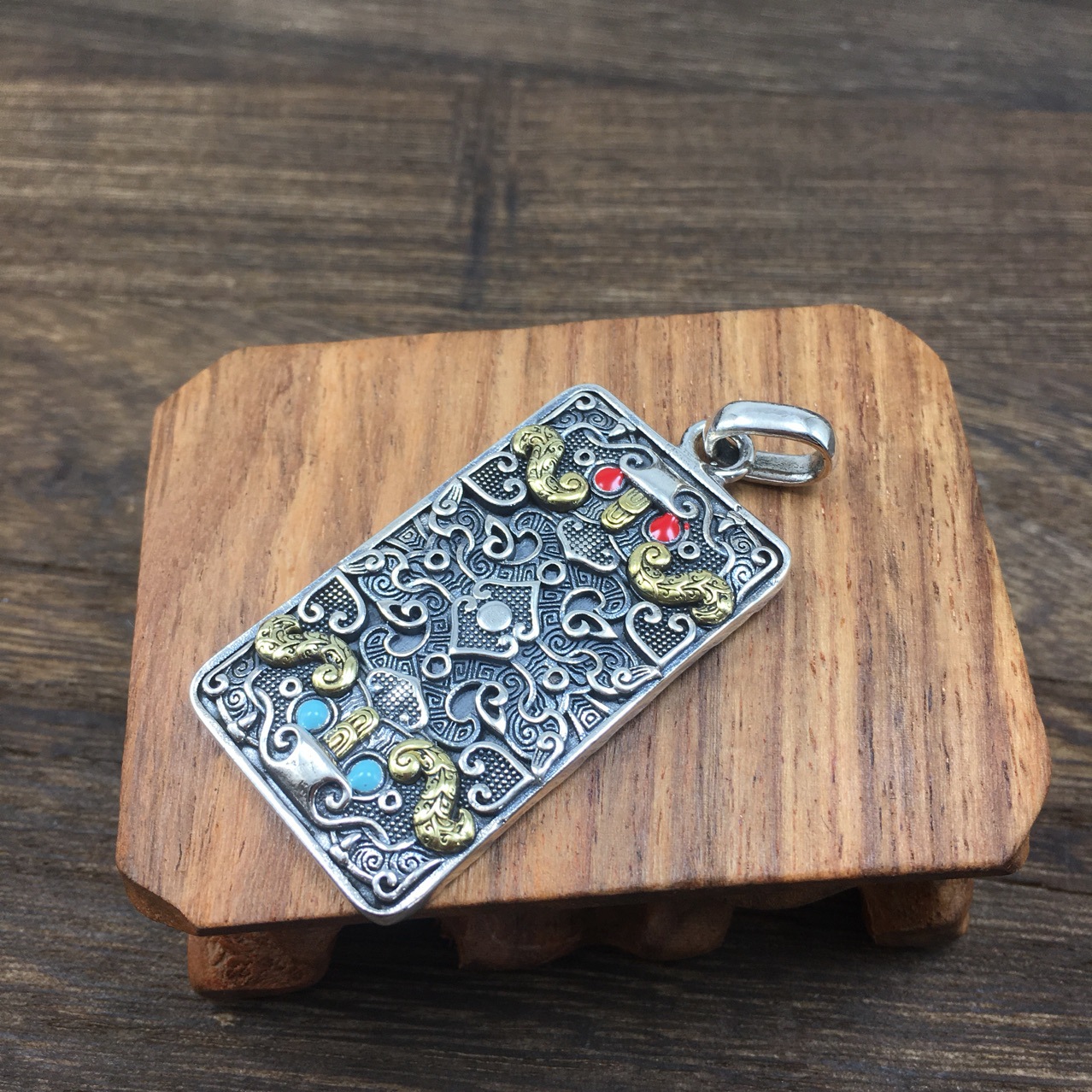 批发山海经神兽夔牛银吊牌925银项链挂坠项坠祥云泰银复古配饰