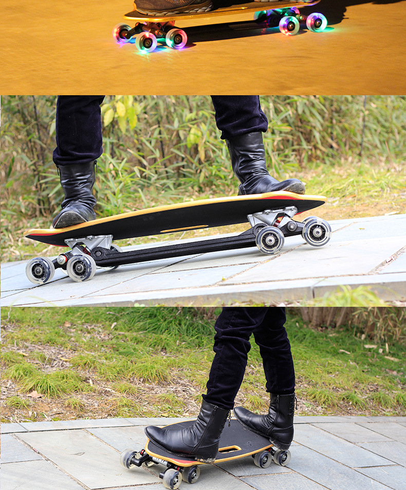 越野八轮滑板儿童初学者刷街专业滑板车抖音成人长板舞板金鱼滑板