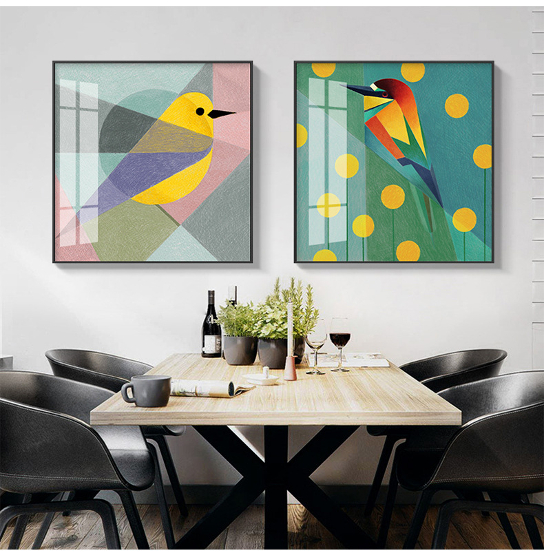 北欧正方形装饰画鸟挂画鹦鹉壁画色彩艺术墙画客厅文艺撞色欧式