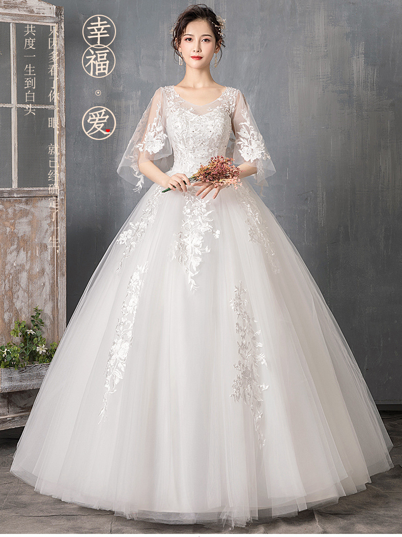 孕妇齐地婚纱 绑带图片