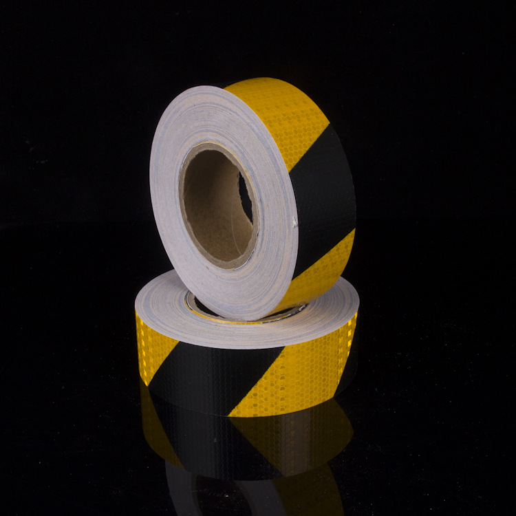 反光黄黑警示胶带斜纹红白黄蓝绿黑地板墙面划线分区警示带反光膜