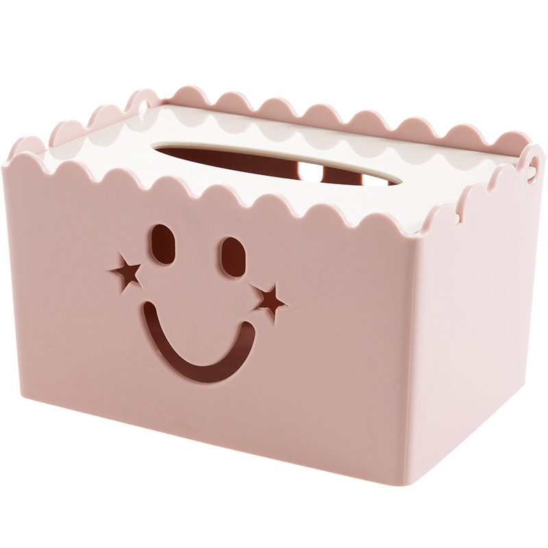 Household Smiley Face Tissue Box Coffee Table Top Paper Extraction Box Restaurant Cotton Tissue Storage Box Creative Hollow Tissue Box 0652