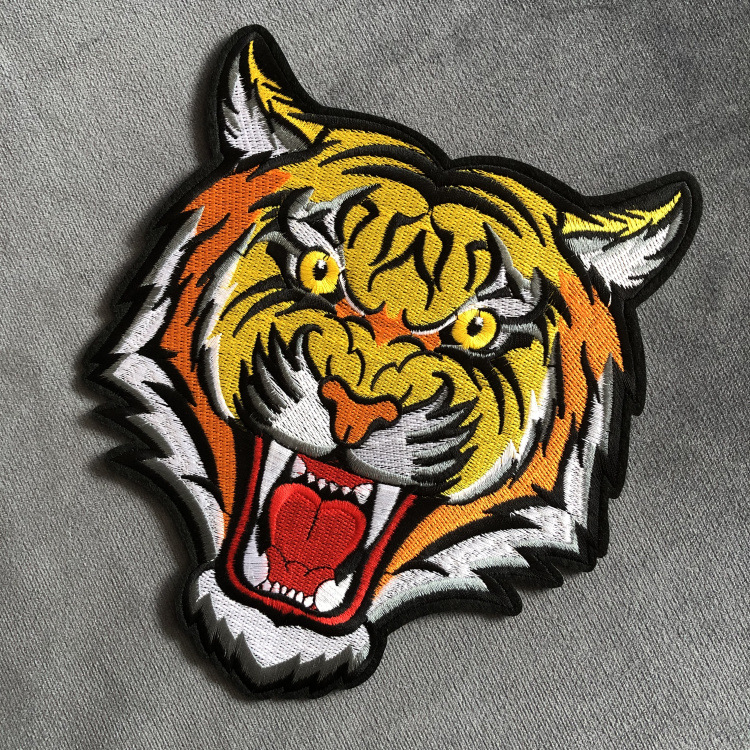 老虎头刺绣布贴绣花章猛兽绣花标虎头衣服装饰贴补丁贴徽章大号
